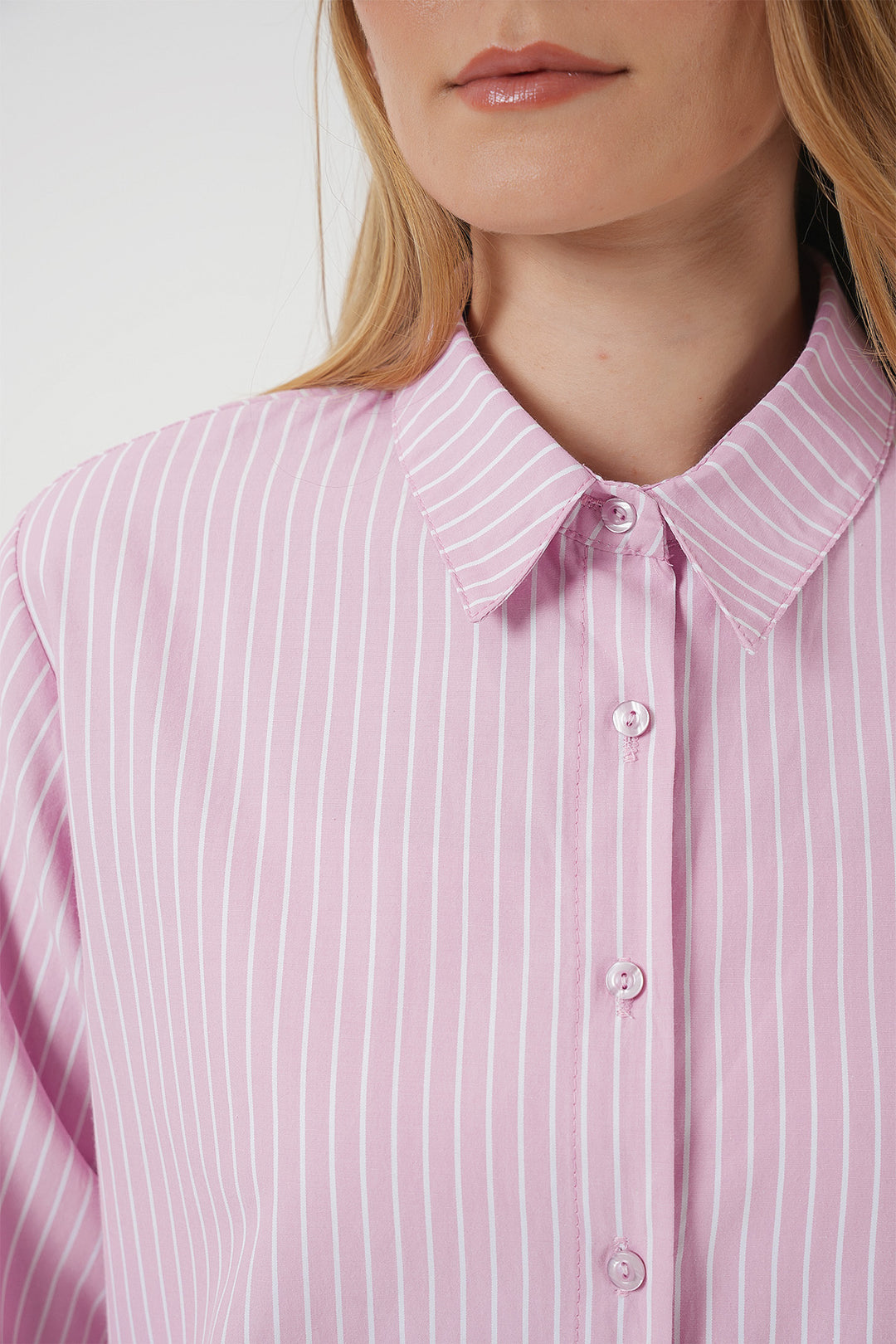 BGD Women Long Sleeve Striped Shirt - Pink - Royal Oak