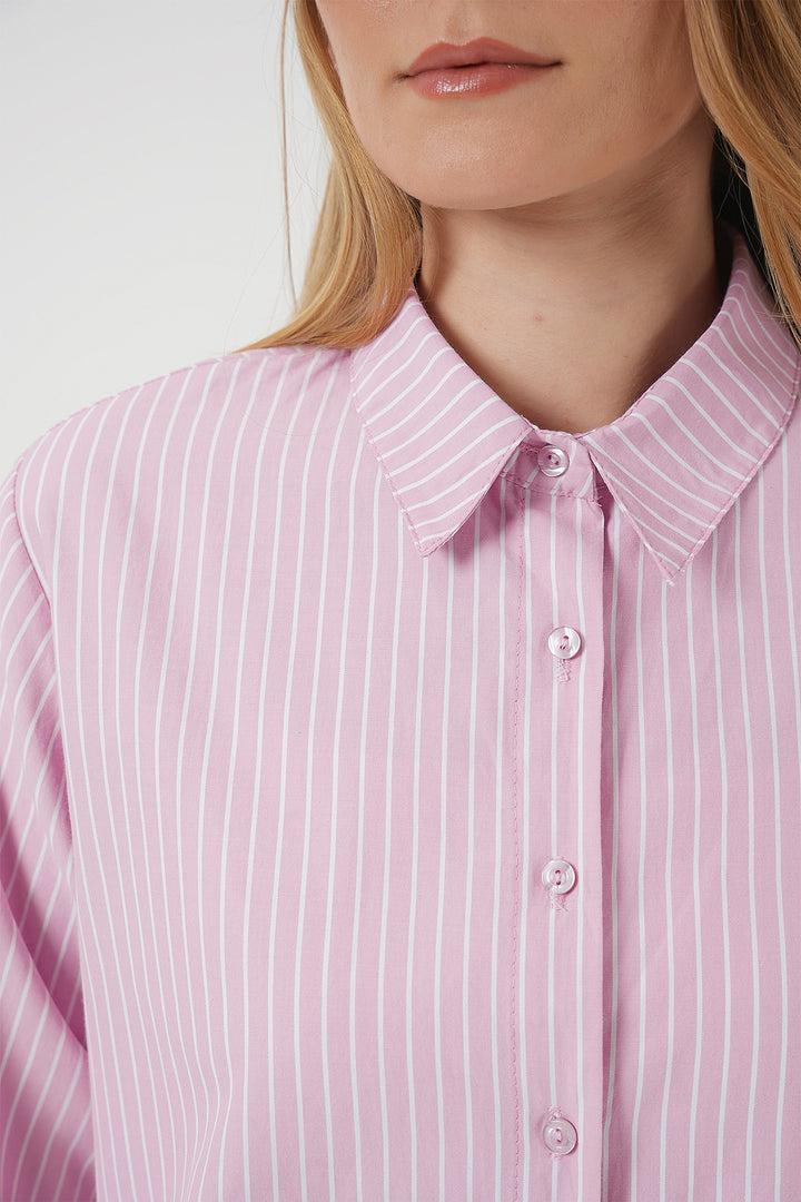 BGD Women Long Sleeve Striped Shirt - Pink - Royal Oak