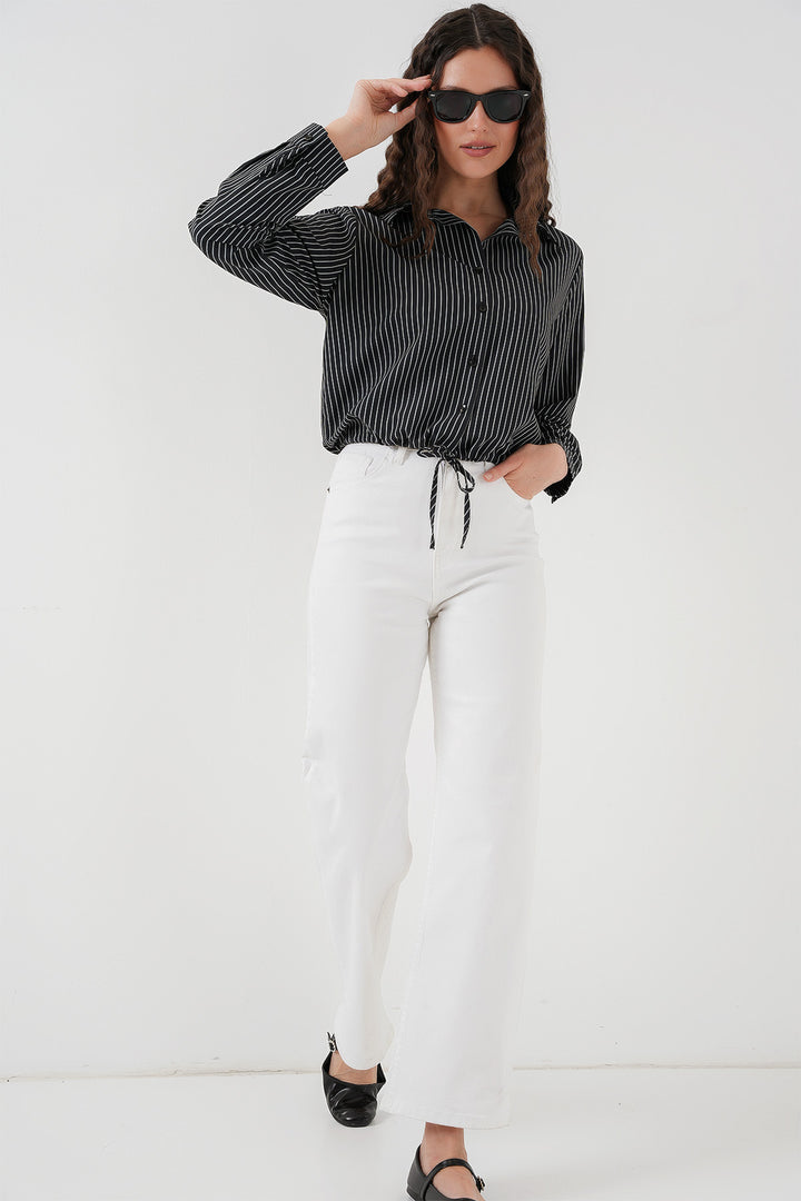 BGD Women Long Sleeve Striped Shirt - Black - Cicero
