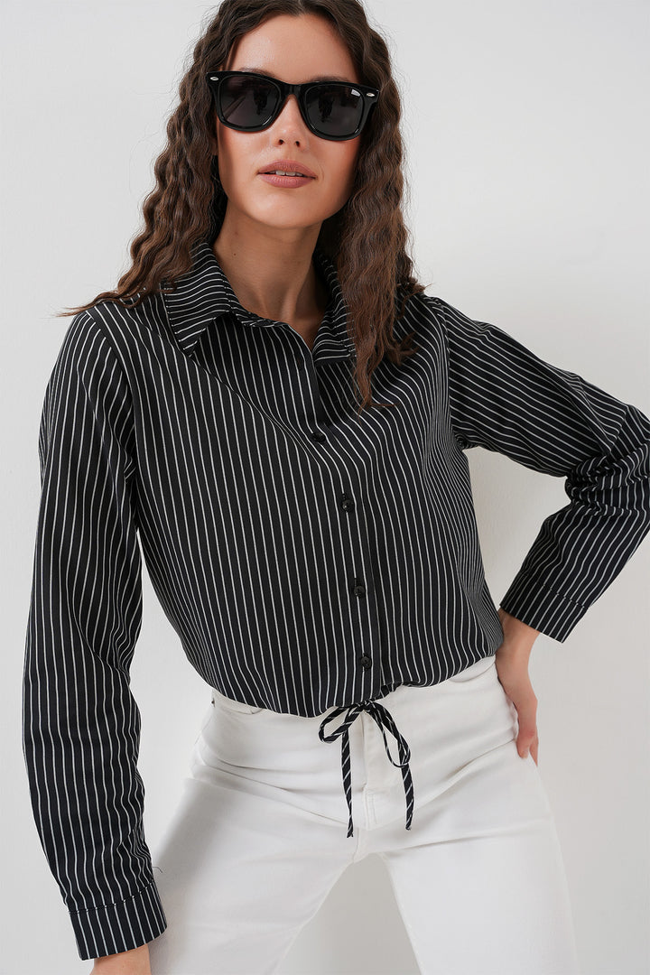 BGD Women Long Sleeve Striped Shirt - Black - Cicero