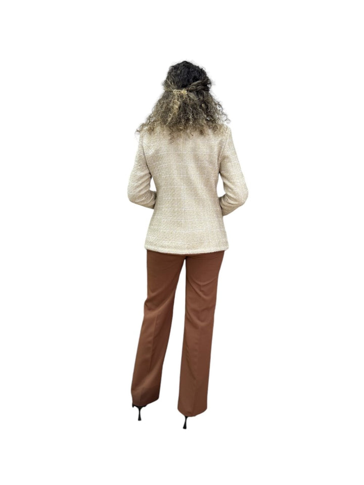 NDL Women 3 Button Knit Fabric Jacket Women's Suit Beige-Brown - Igualada