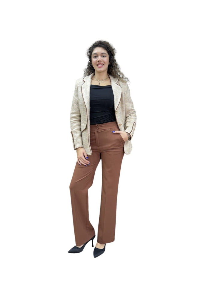 NDL Women 3 Button Knit Fabric Jacket Women's Suit Beige-Brown - Igualada