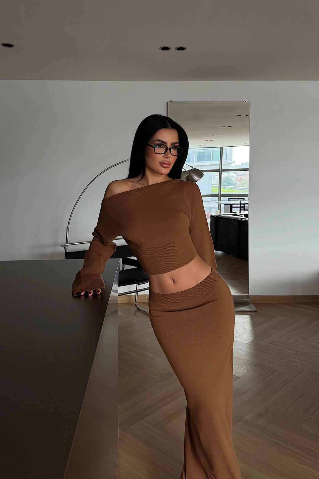 EYY Women Tan Long Sleeve Skirt Set - Stoke-on-Trent
