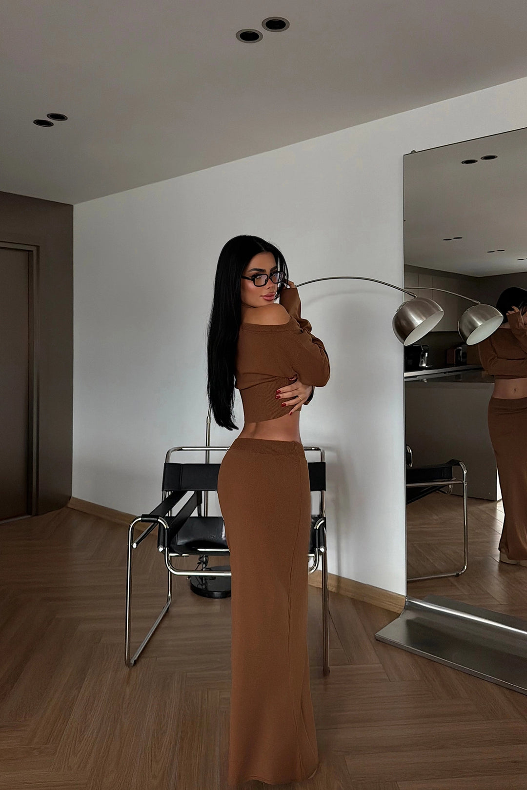 EYY Women Tan Long Sleeve Skirt Set - Stoke-on-Trent