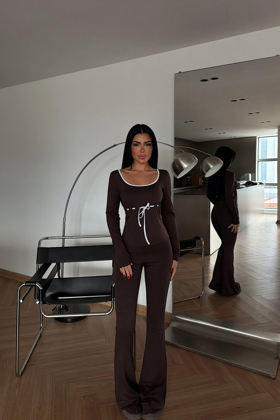 EYY Women Brown Stripe Detail Suit - Bundaberg