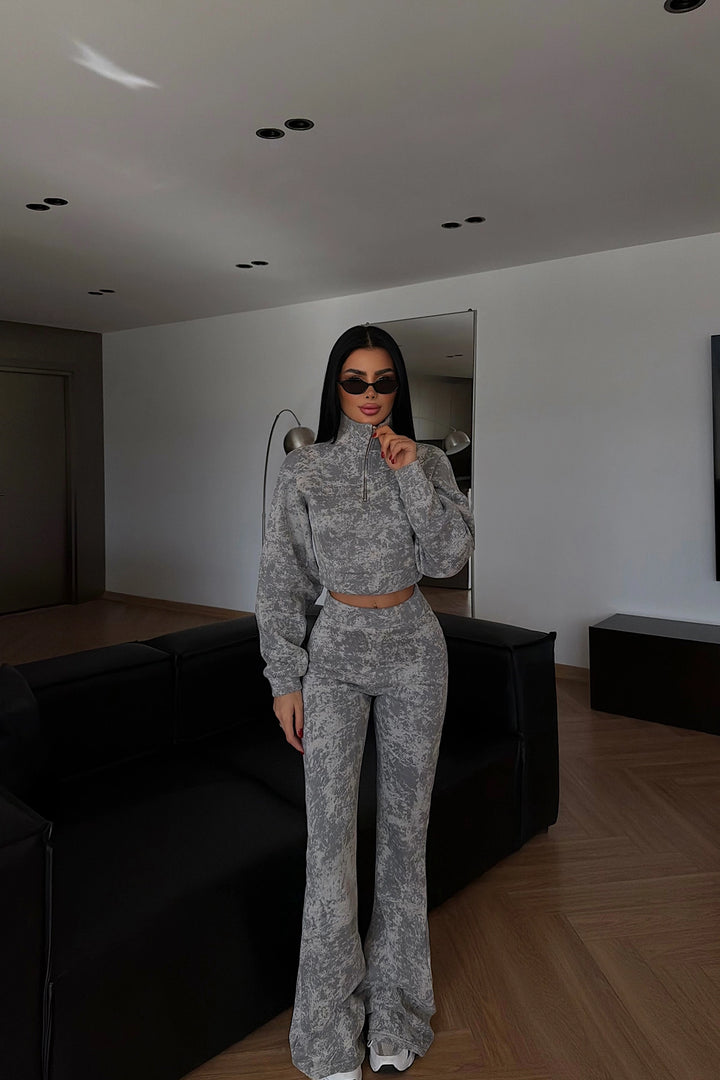 EYY Women Gray Patterned Crop Suit - San Luis