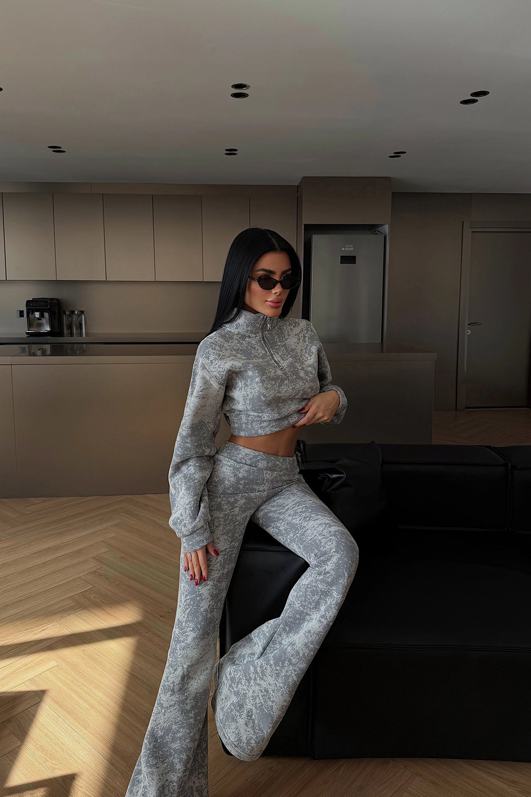 EYY Women Gray Patterned Crop Suit - San Luis