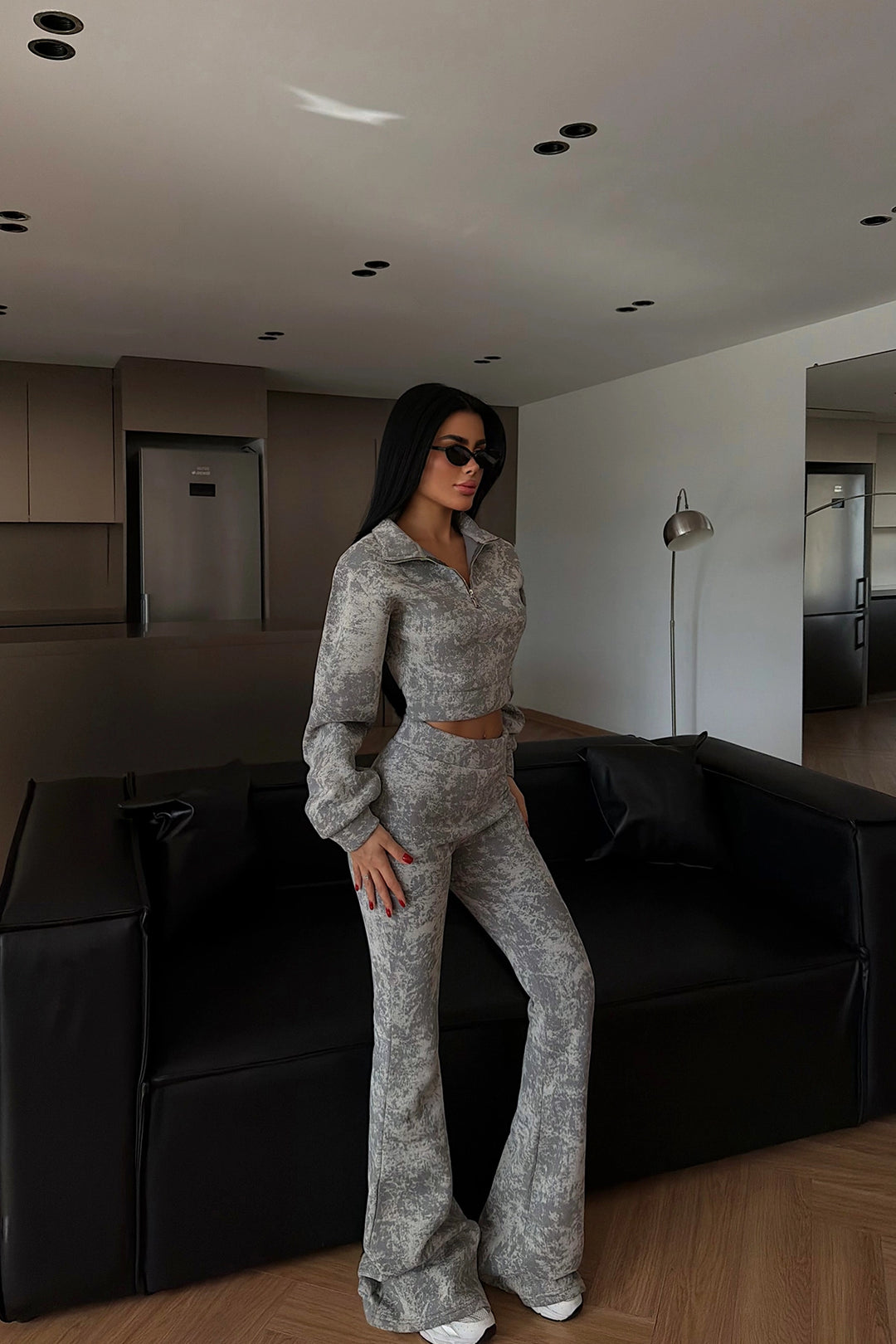 EYY Women Gray Patterned Crop Suit - San Luis