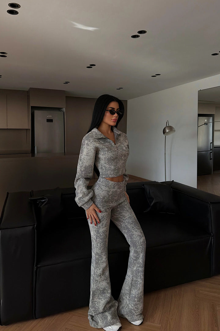 EYY Women Gray Patterned Crop Suit - San Luis