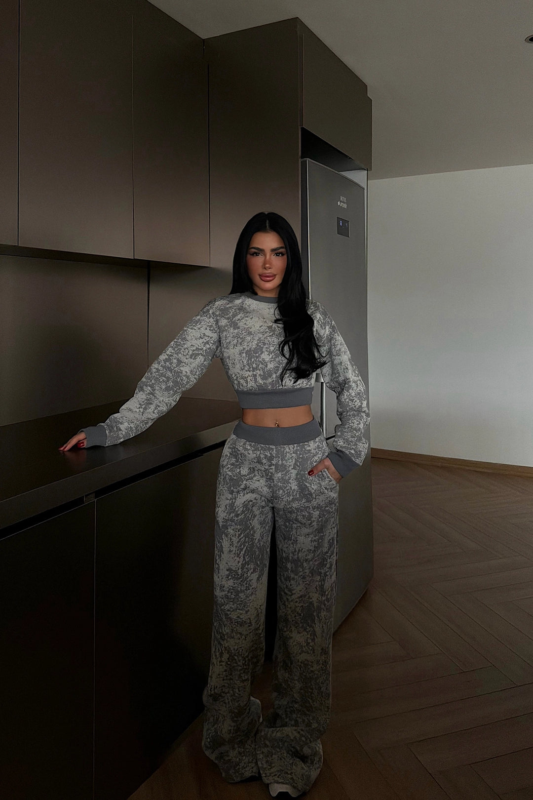 EYY Women Gray Patterned Tracksuit - Jette