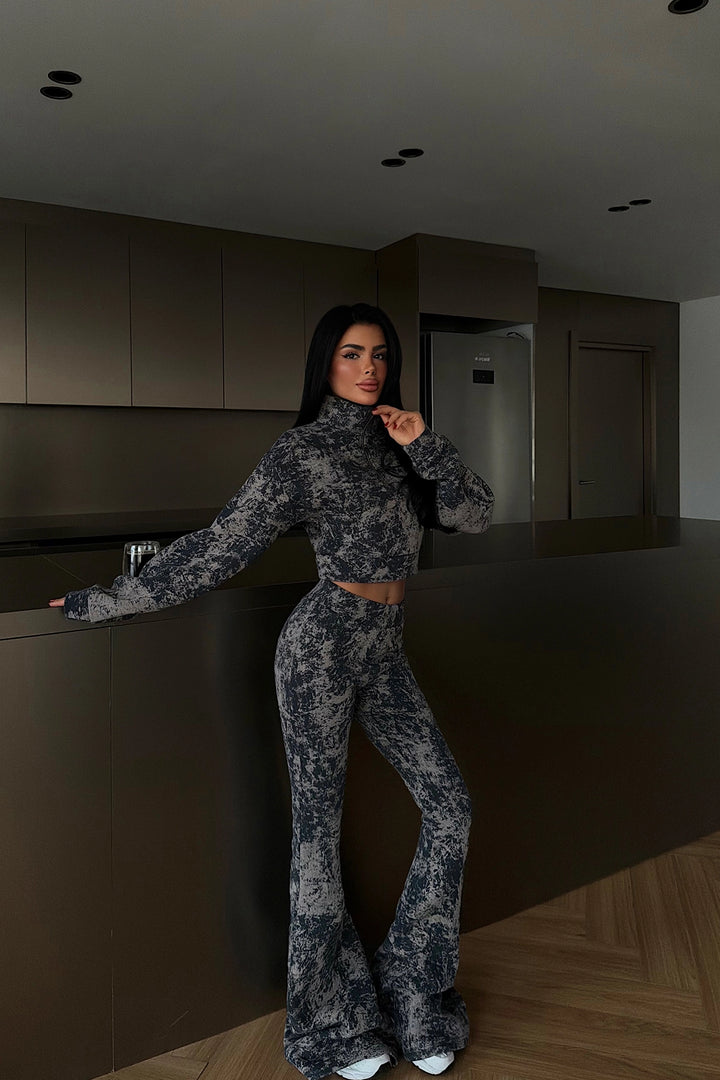 EYY Women Lacivert Desenli Kırpma Takım - Guasave