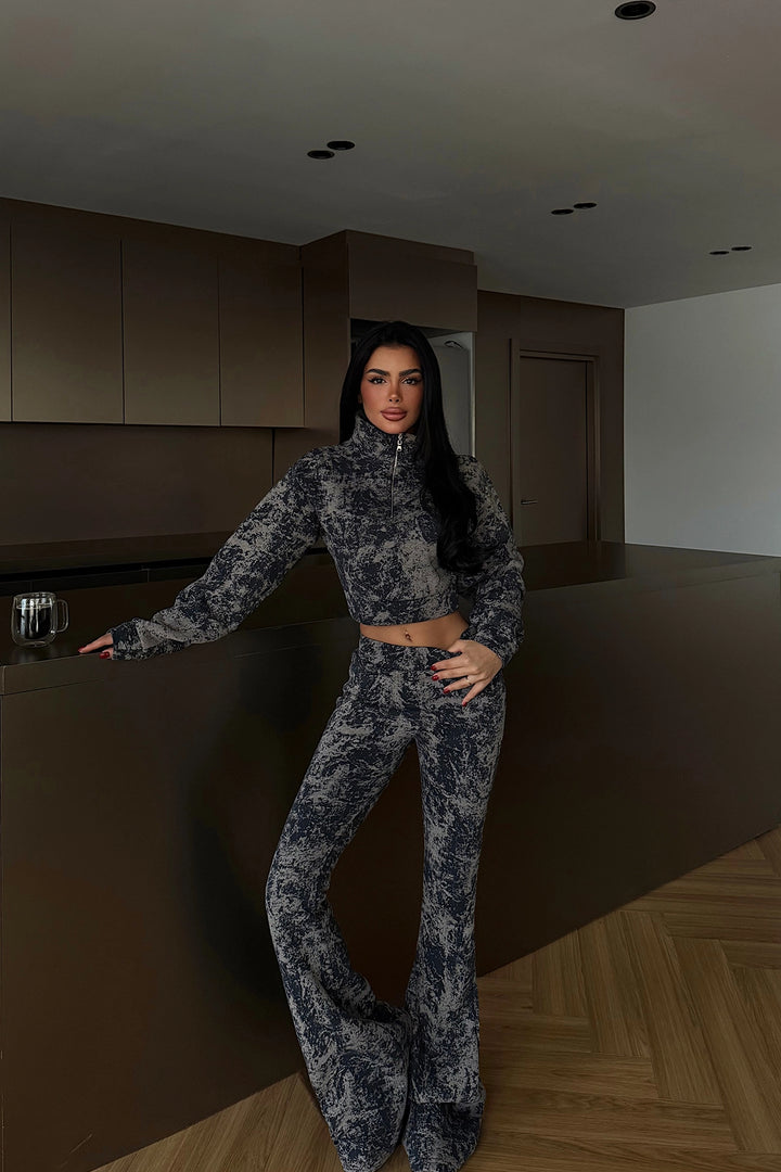 EYY Women Lacivert Desenli Kırpma Takım - Guasave