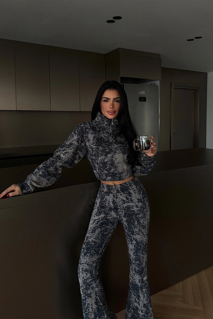 EYY Women Lacivert Desenli Kırpma Takım - Guasave