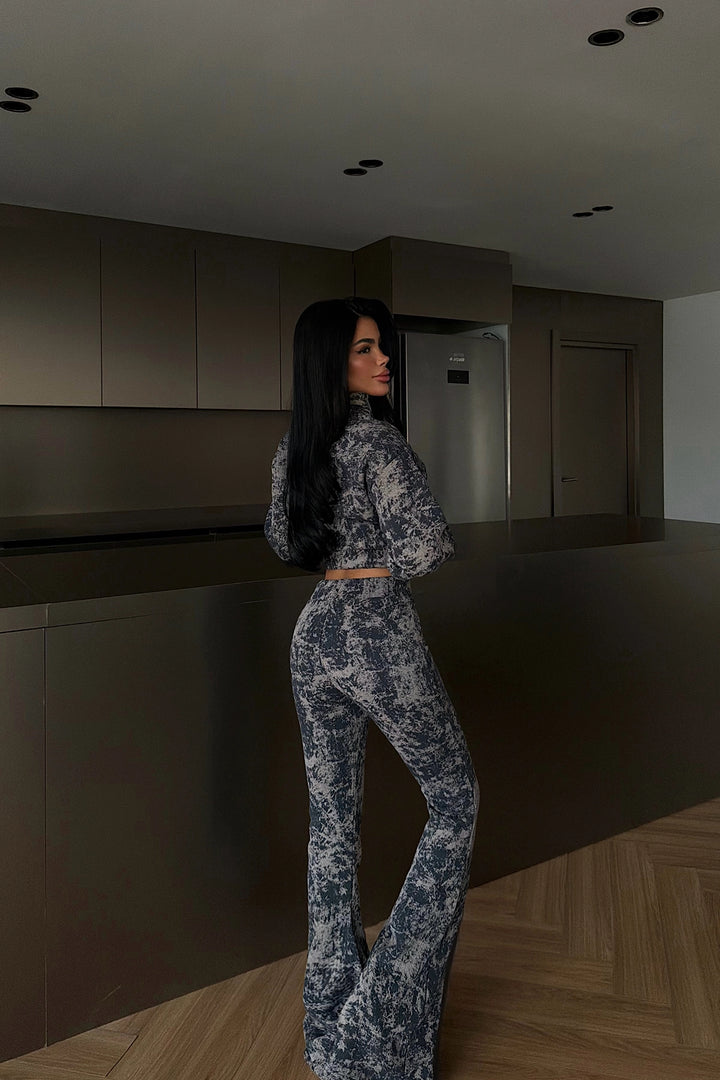 EYY Women Lacivert Desenli Kırpma Takım - Guasave