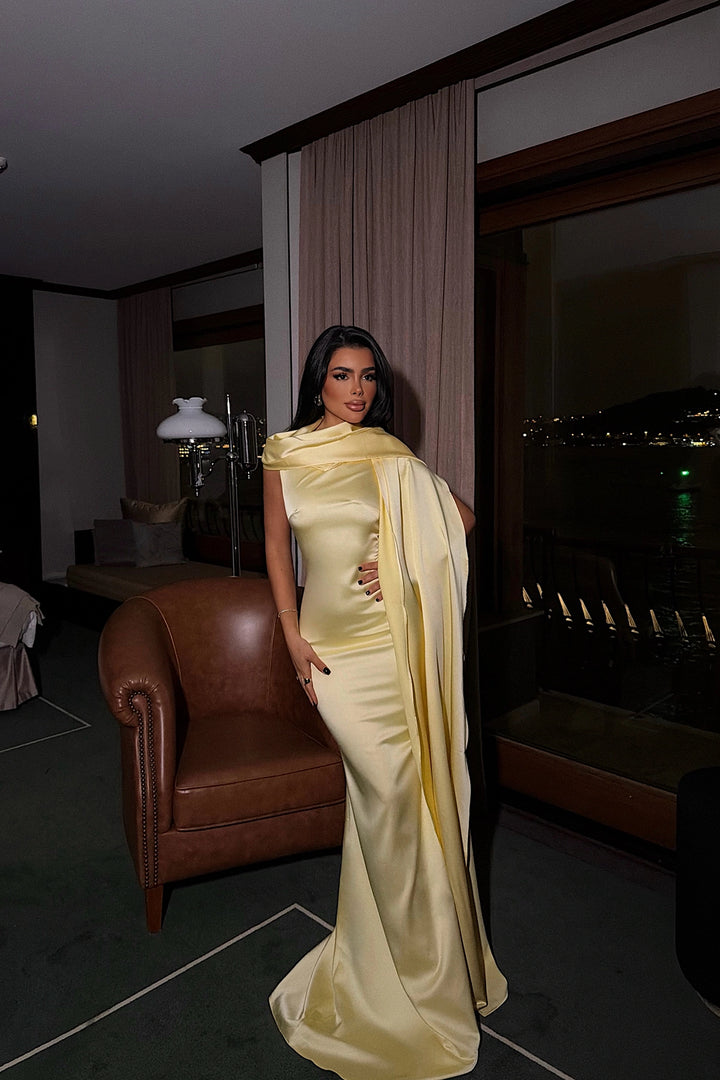 EYY Women Long Dress with Yellow Belt Detail - Rustavi