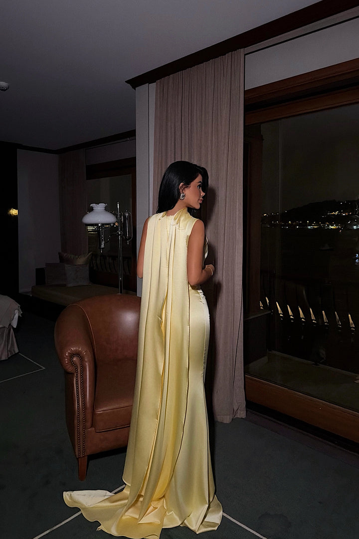 EYY Women Long Dress with Yellow Belt Detail - Rustavi