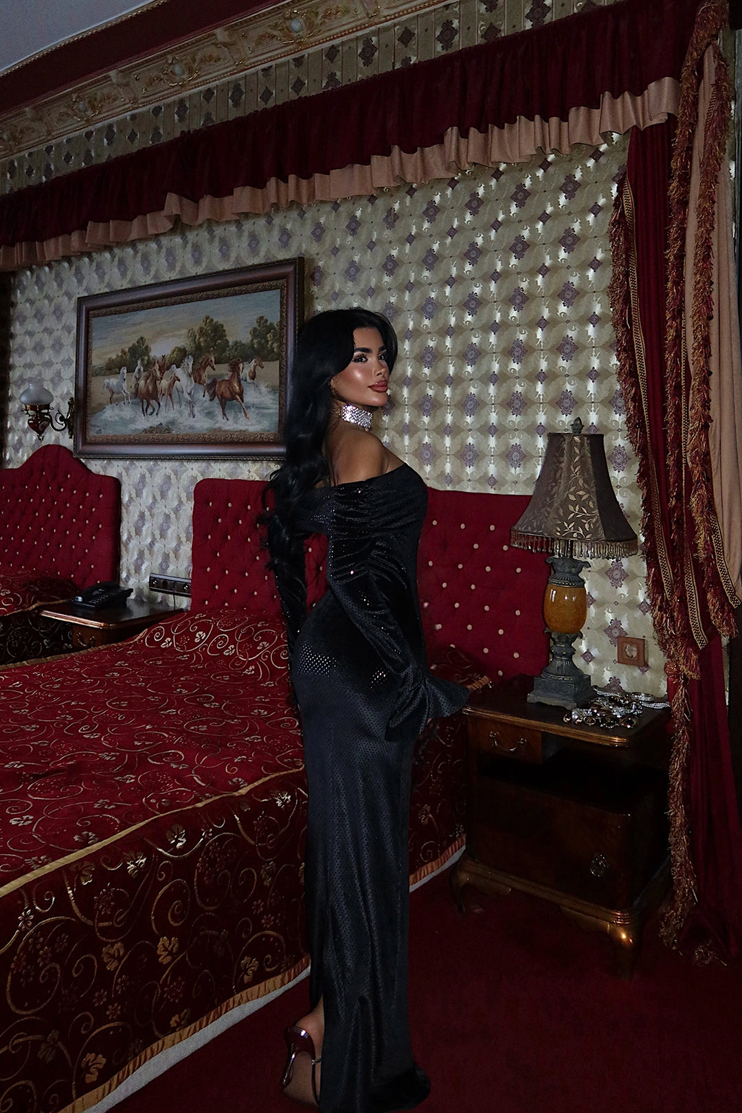 EYY Women Siyah Uzun Boyun Elbise - Tiel