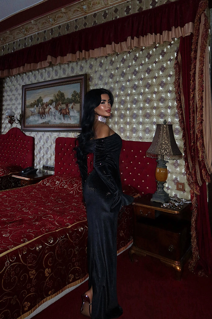 EYY Women Siyah Uzun Boyun Elbise - Tiel