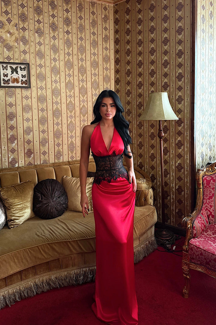 EYY Women Red Lace Detail Dress - Cesena