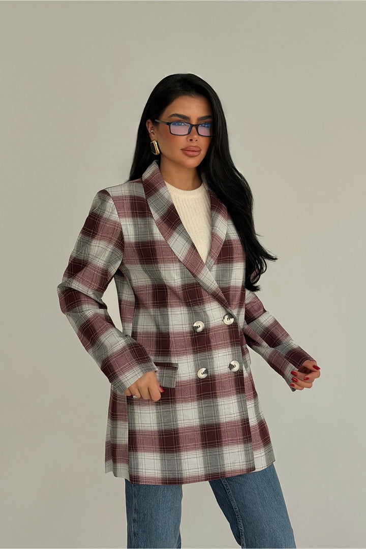 EYY Women Purple Buttoned Plaid Jacket - Levallois-Perret