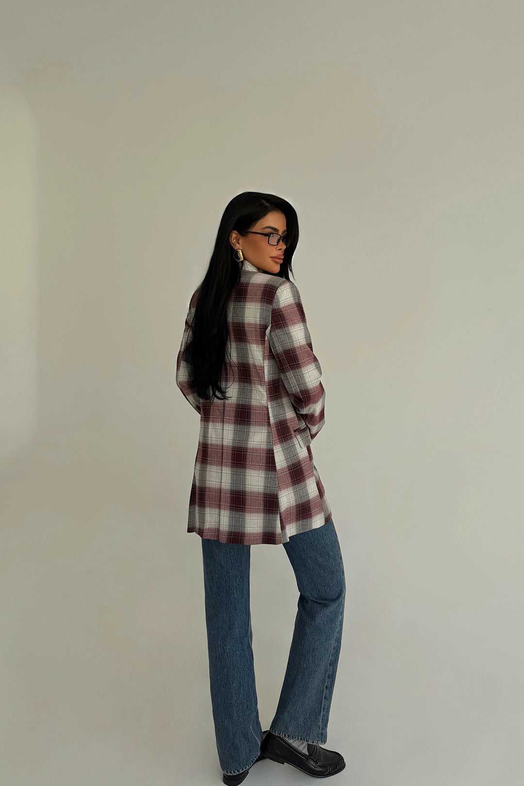 EYY Women Purple Buttoned Plaid Jacket - Levallois-Perret