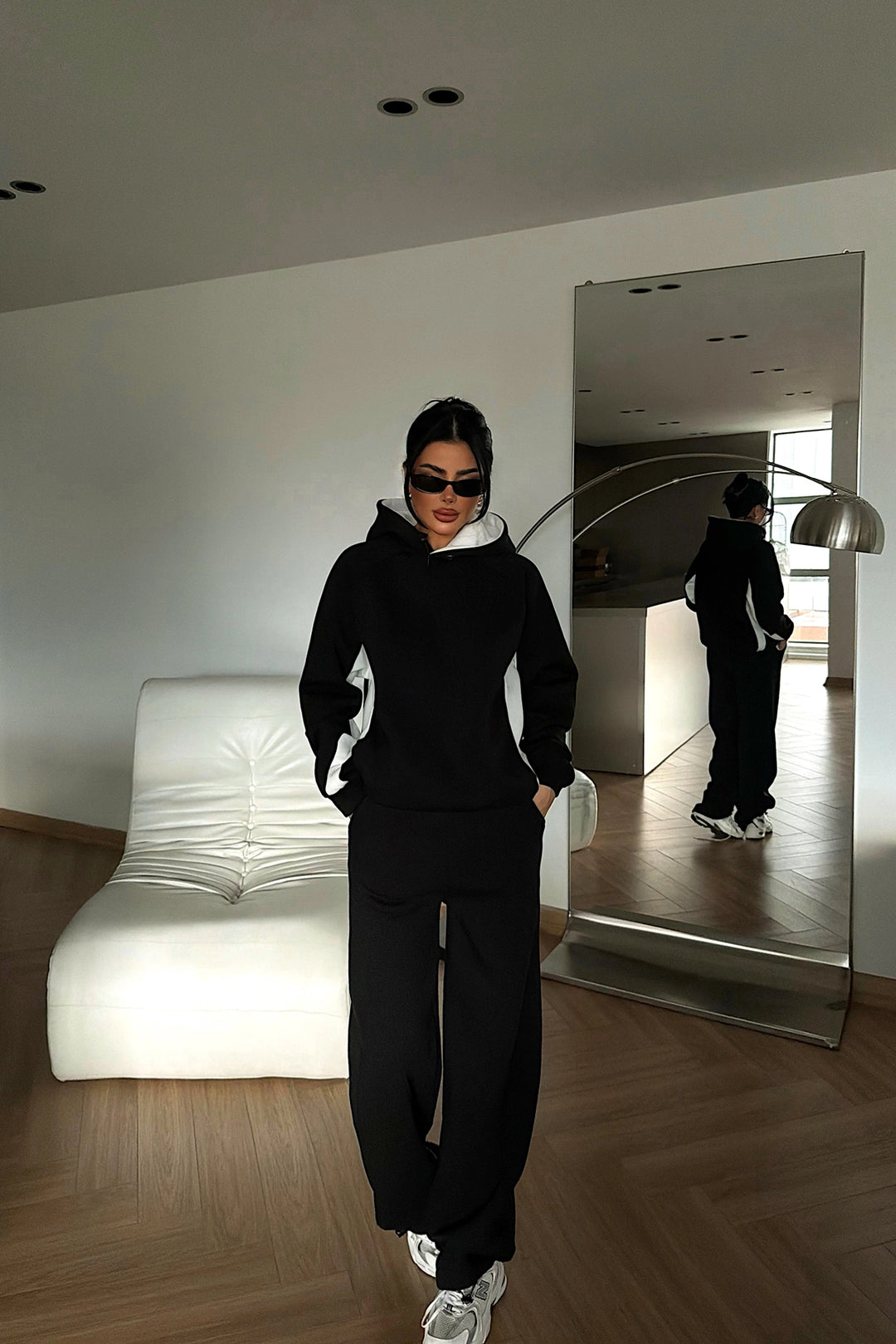 EYY Women Black Two-Tone Hooded Tracksuit - Leith