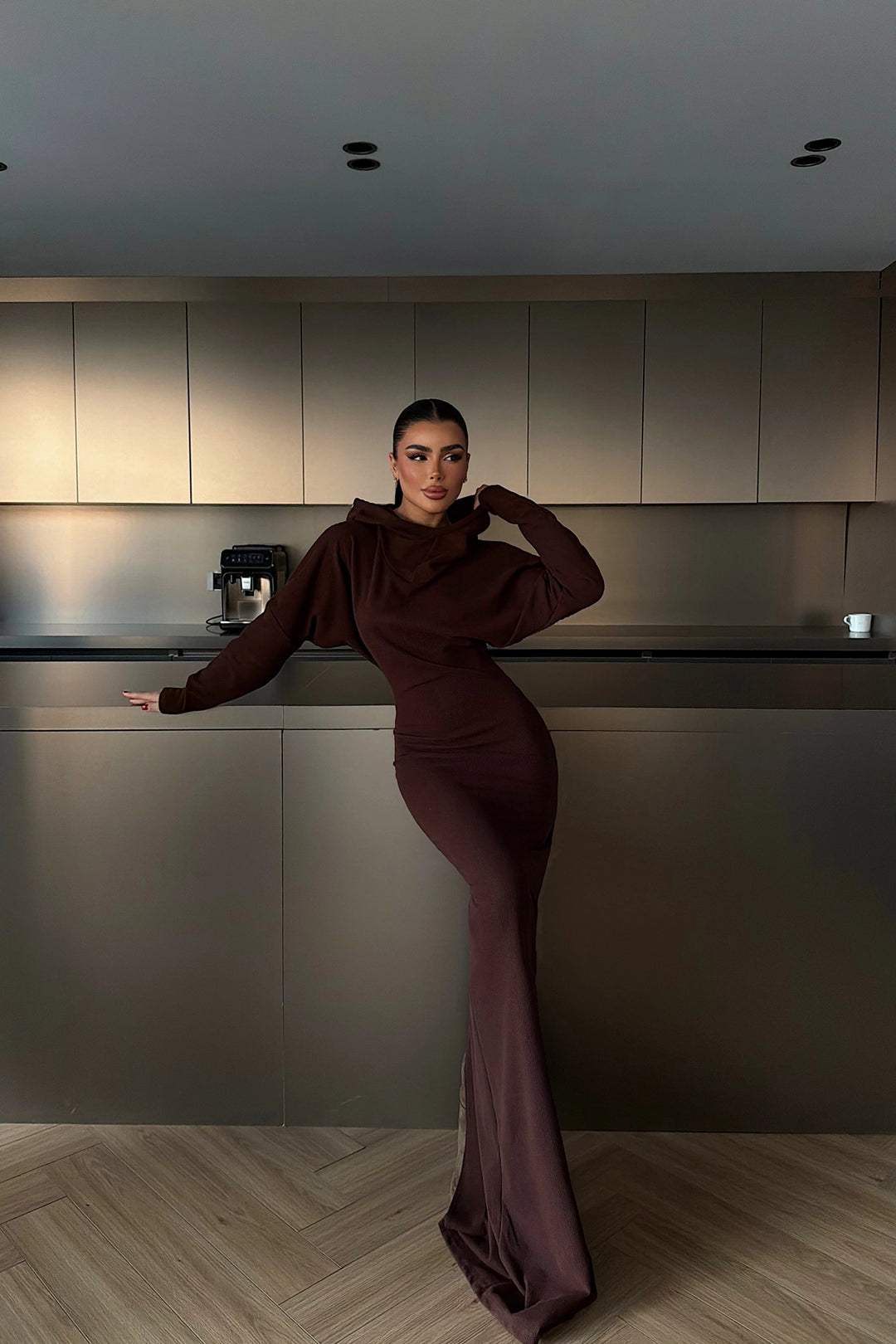 EYY Women Uzun koyu kahverengi elbise - Huebampo