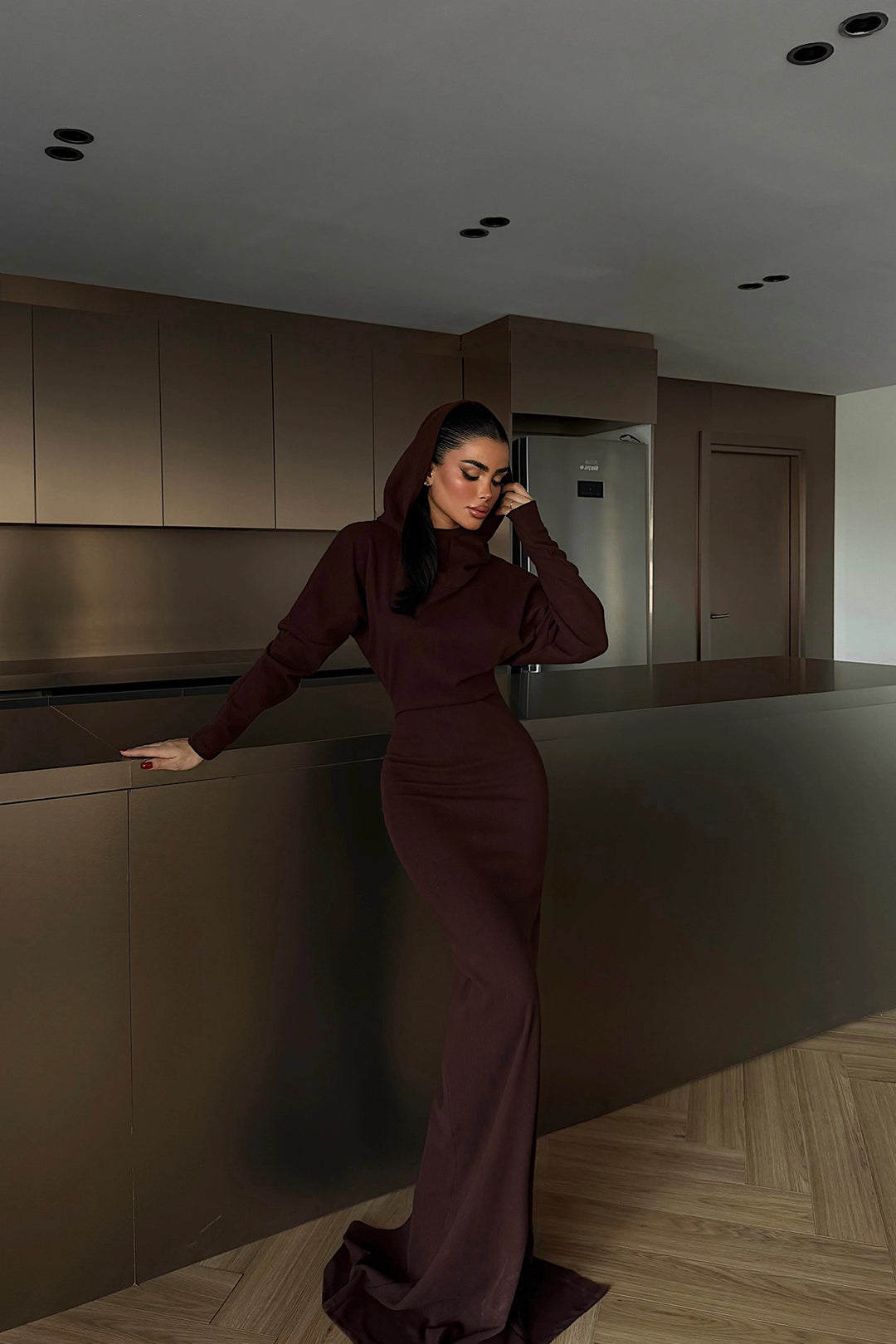 EYY Women Uzun koyu kahverengi elbise - Huebampo
