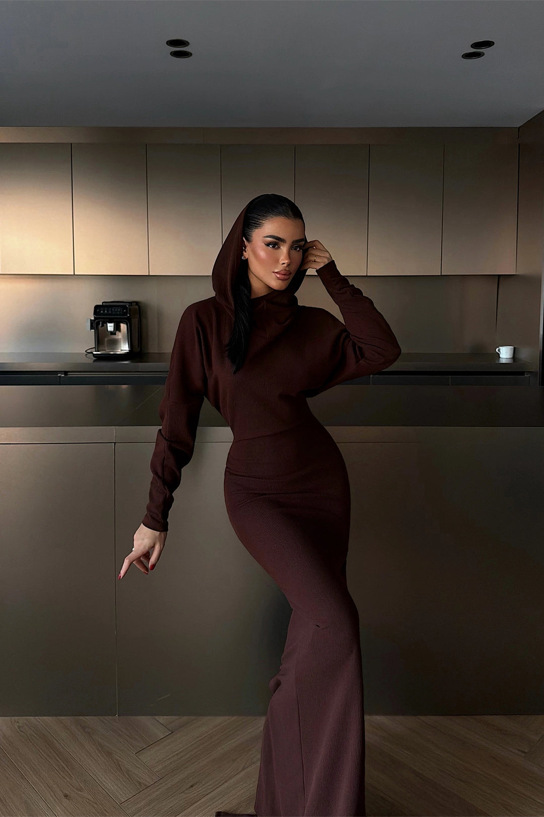 EYY Women Uzun koyu kahverengi elbise - Huebampo
