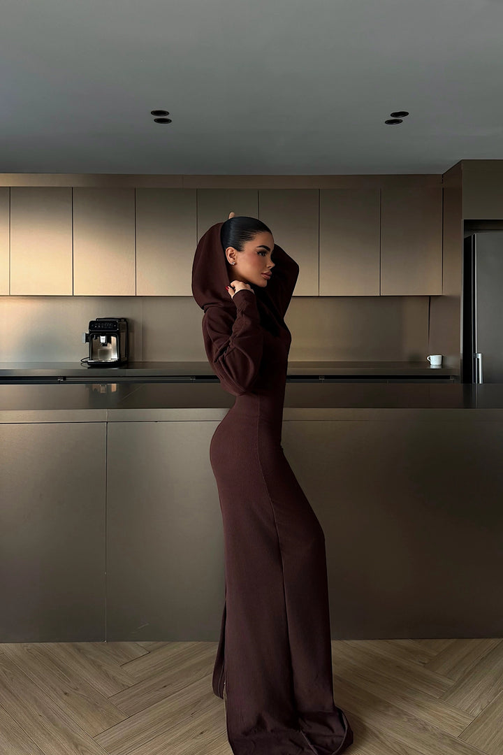 EYY Women Uzun koyu kahverengi elbise - Huebampo