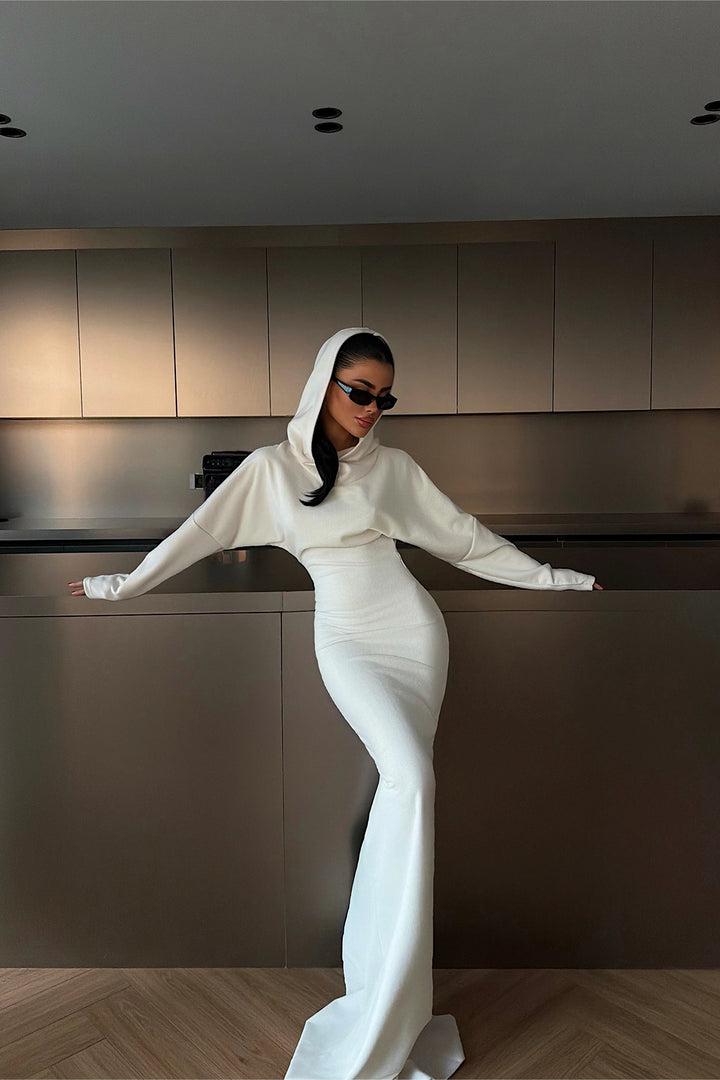 EYY Women White Magma Long Hooded Dress - Blacksburg