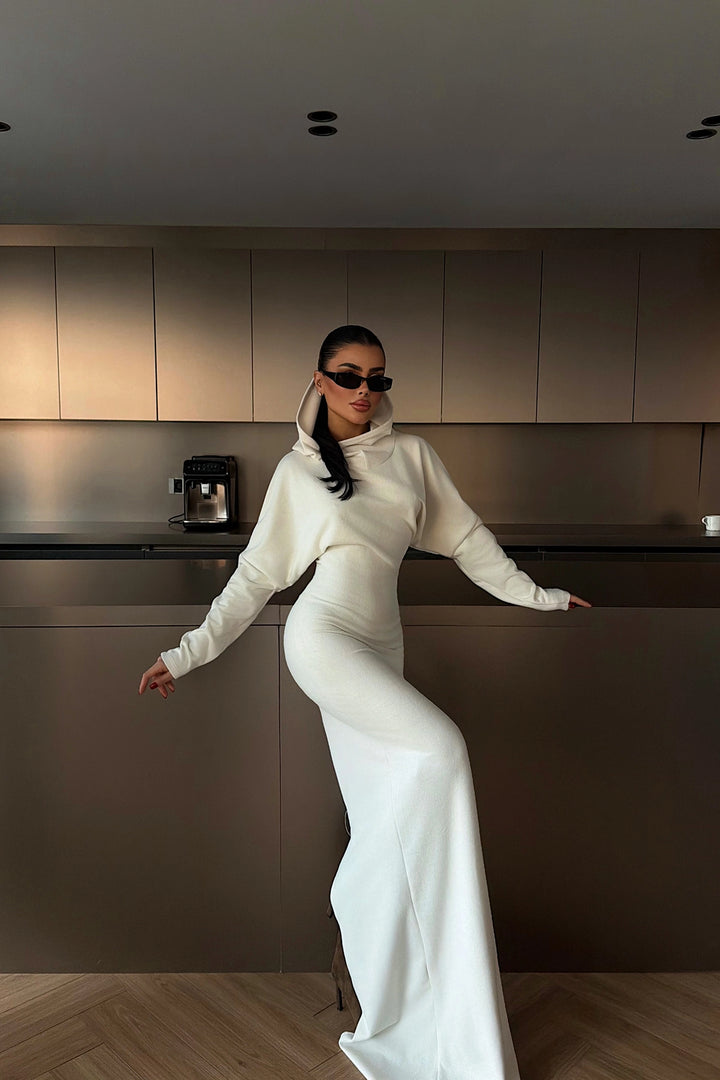 EYY Women White Magma Long Hooded Dress - Blacksburg