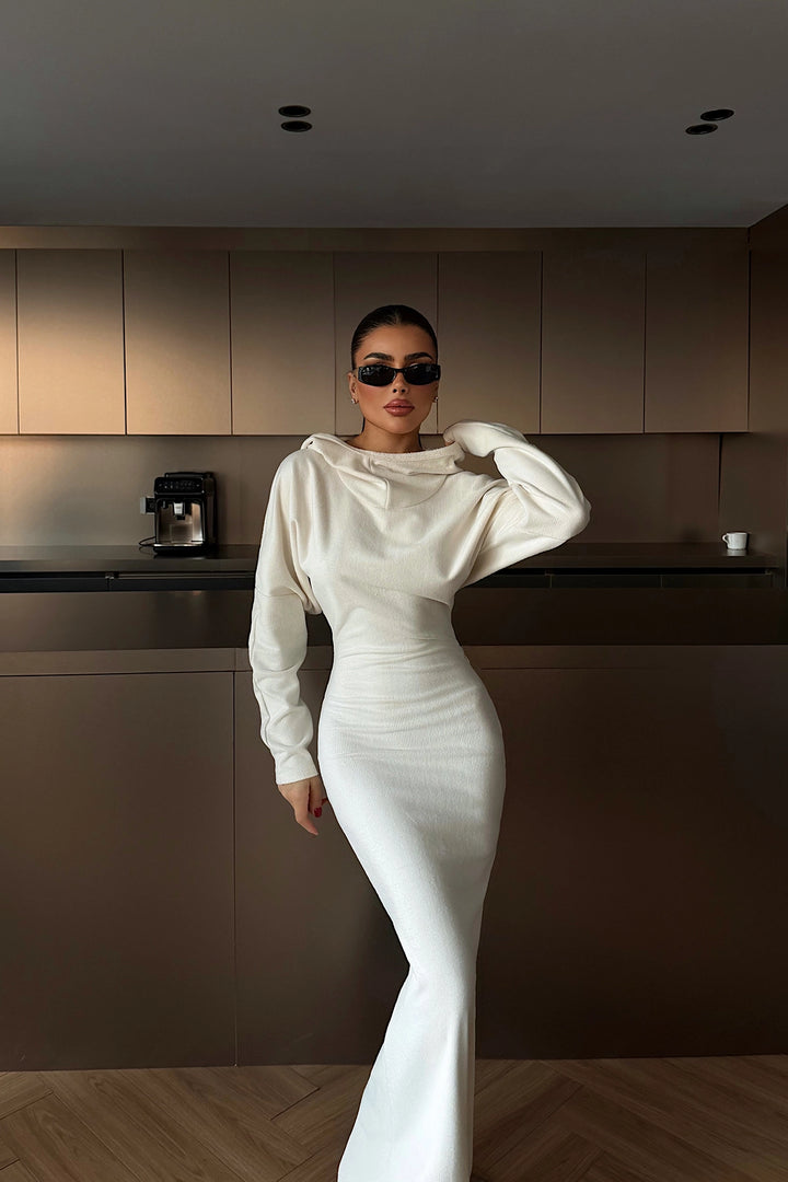 EYY Women White Magma Long Hooded Dress - Blacksburg