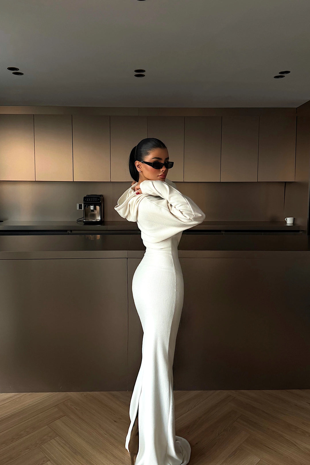 EYY Women White Magma Long Hooded Dress - Blacksburg