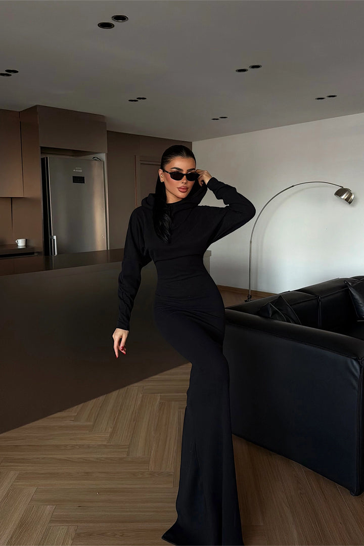 EYY Women Black Magma Long Hooded Dress - Sugar Land