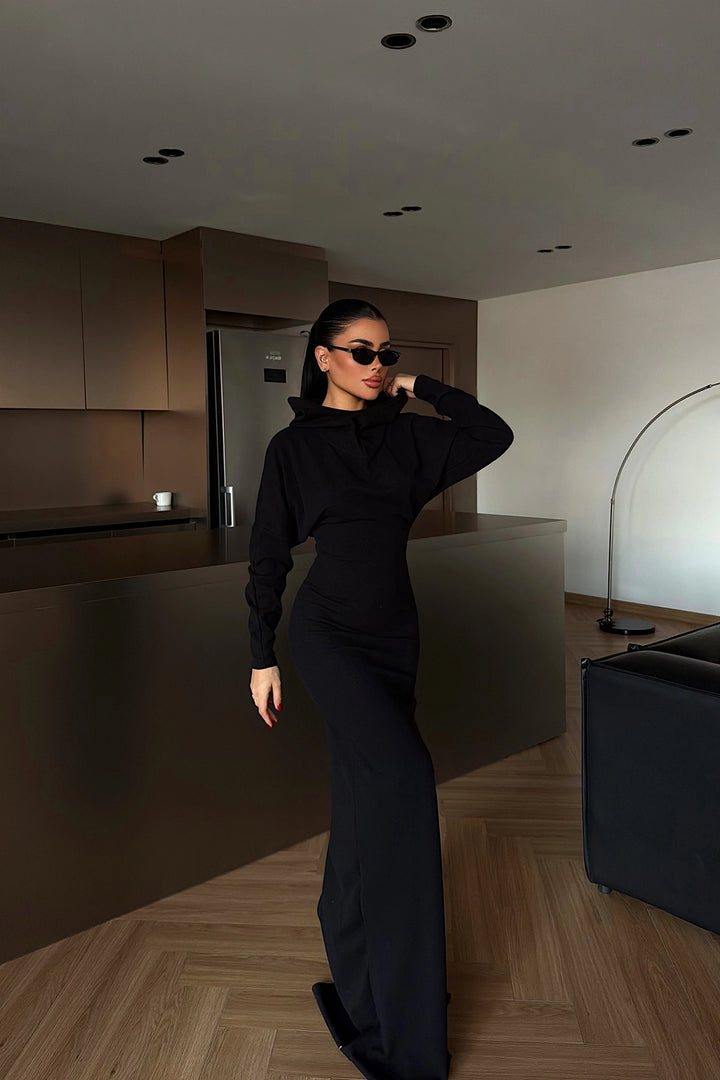 EYY Women Black Magma Long Hooded Dress - Sugar Land