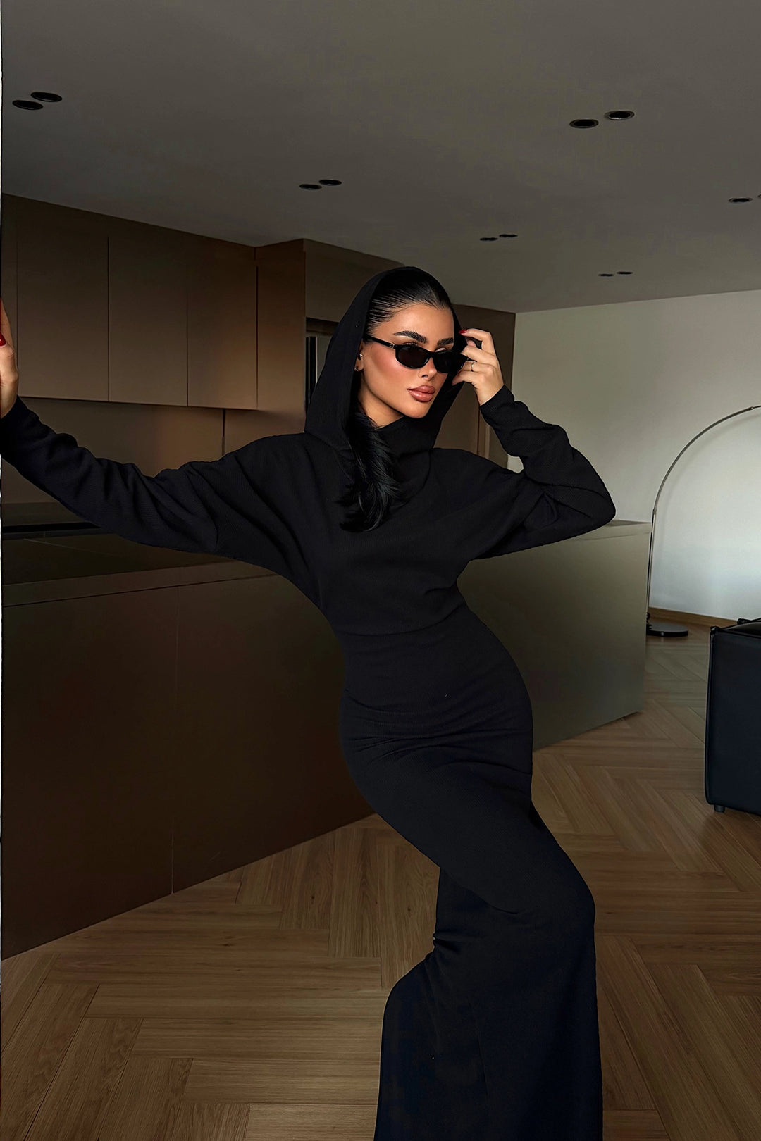 EYY Women Black Magma Long Hooded Dress - Sugar Land