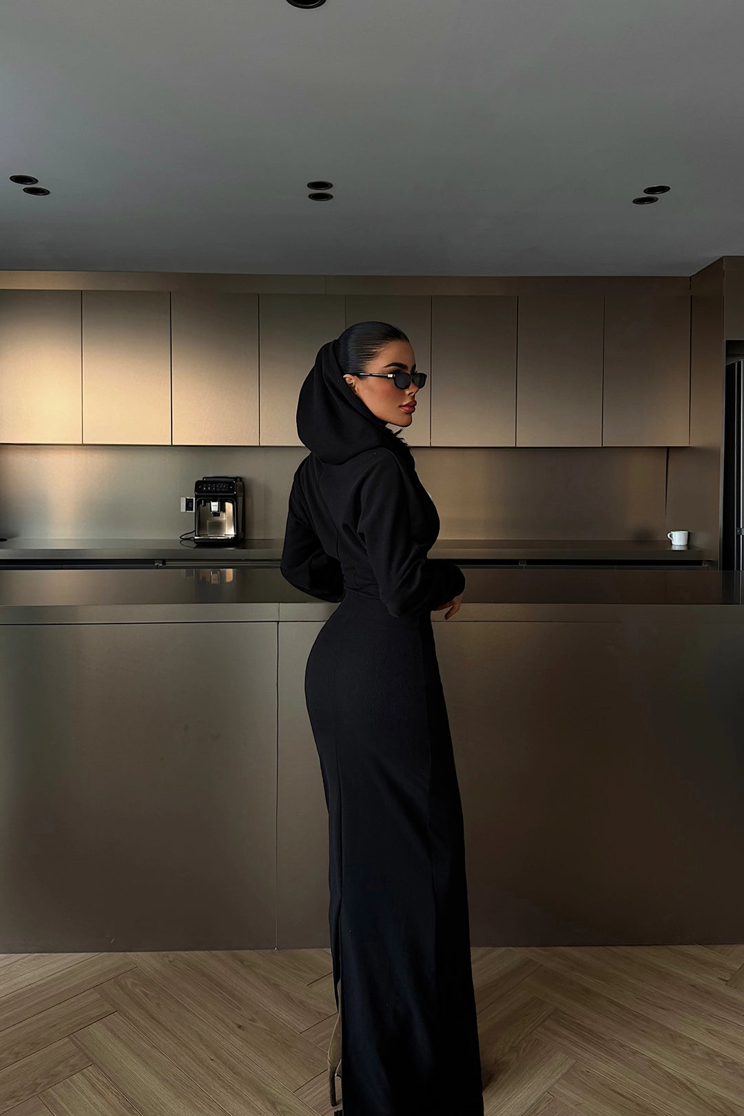 EYY Women Black Magma Long Hooded Dress - Sugar Land