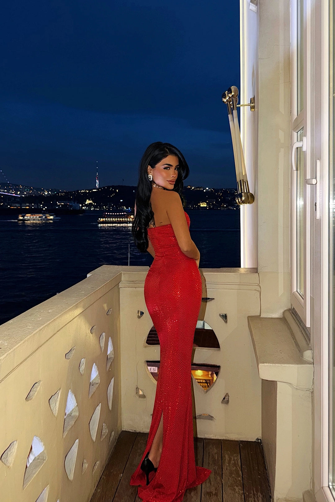 EYY Women Red Strapless Long Dress - Formigine