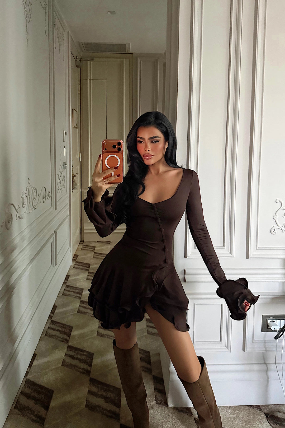 EYY Women Kahverengi Taliah Mini Elbise - Bergkamen