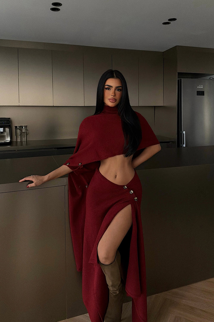 EYY Women Burgundy Suzette Knit Suit - Ameca