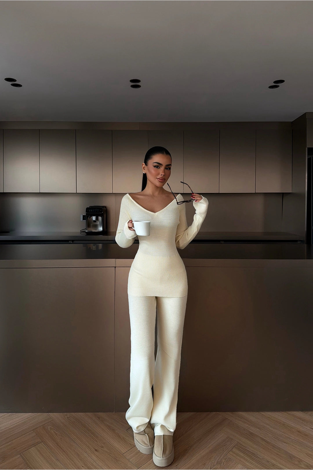 EYY Women Krem Off-Shoulder Örme Takım - Greer