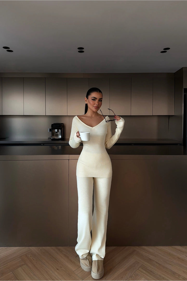 EYY Women Krem Off-Shoulder Örme Takım - Greer