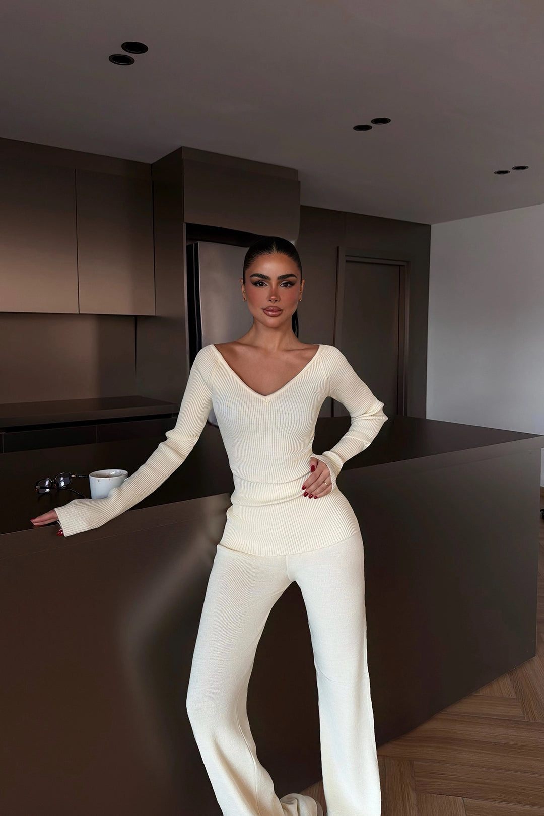EYY Women Krem Off-Shoulder Örme Takım - Greer