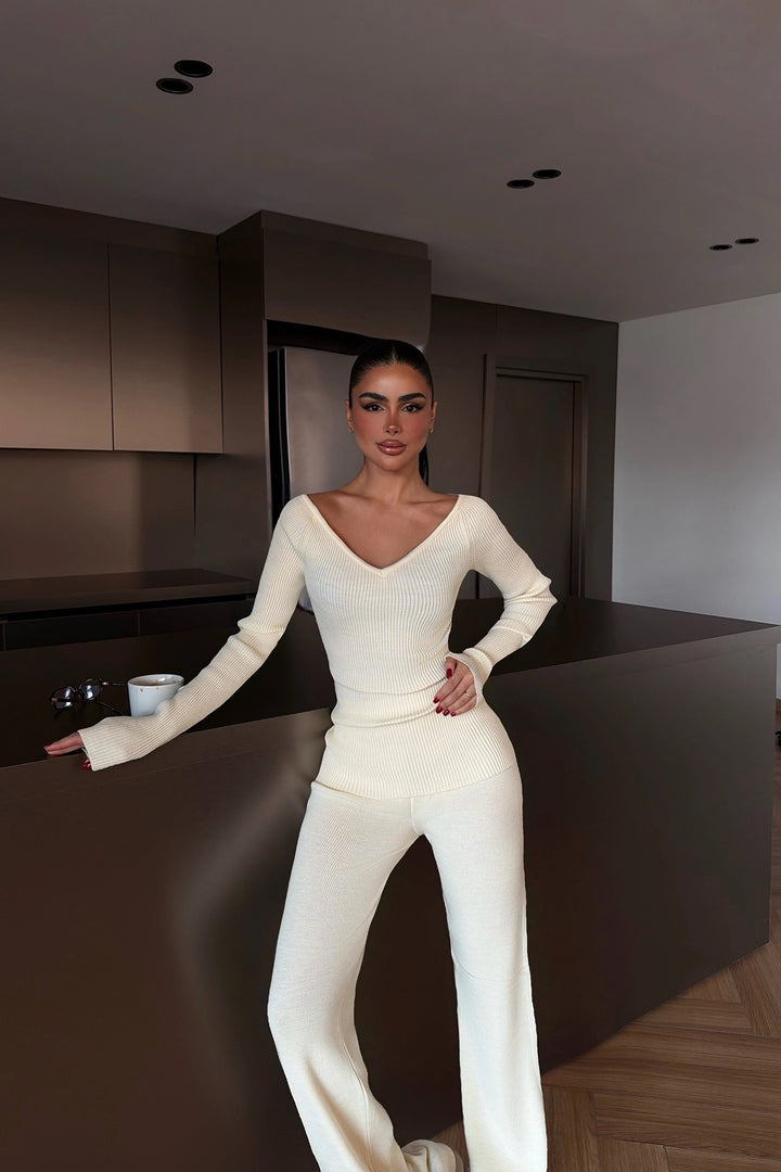 EYY Women Krem Off-Shoulder Örme Takım - Greer