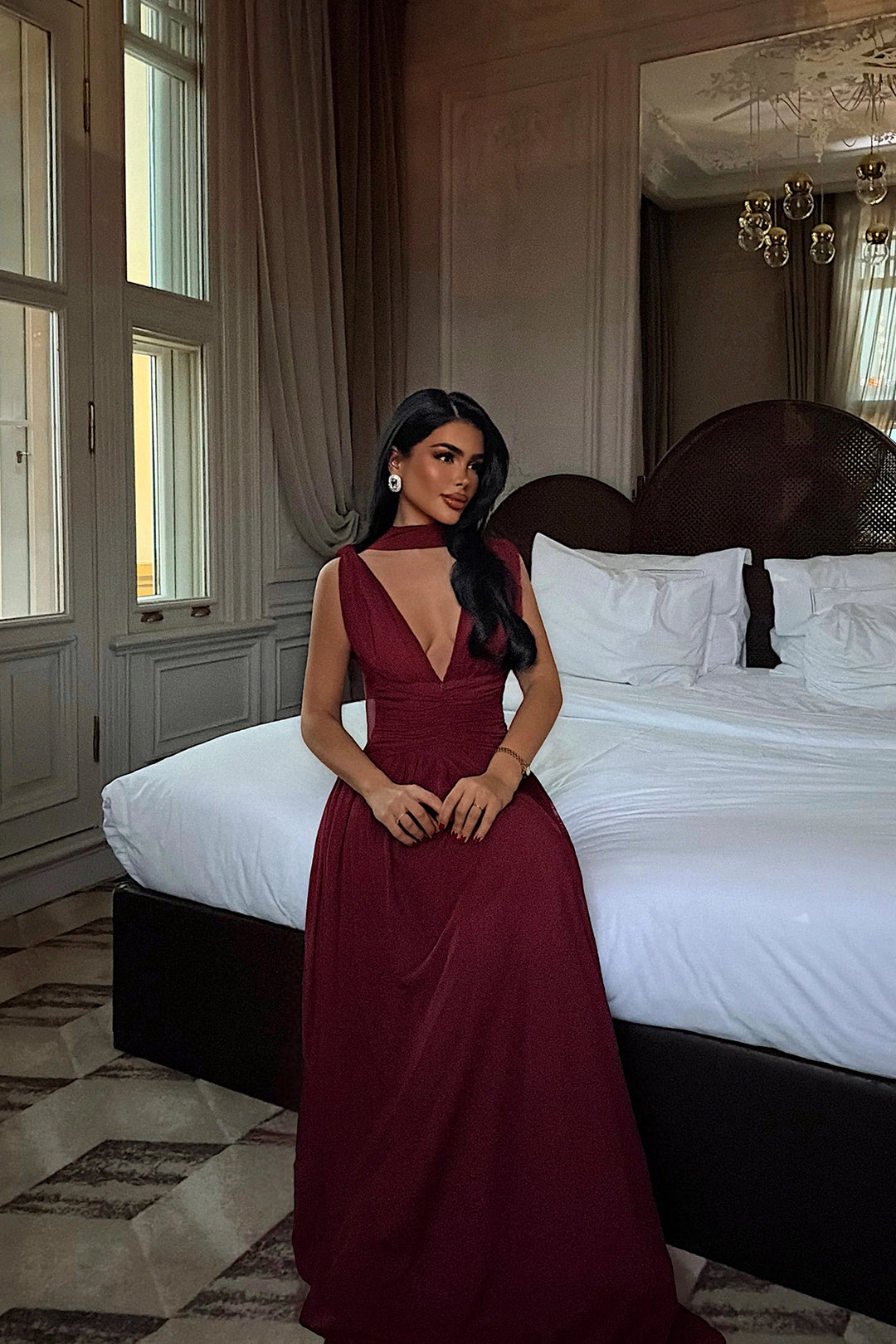 EYY Women Burgundy Gathered Detail Dress - Meppen