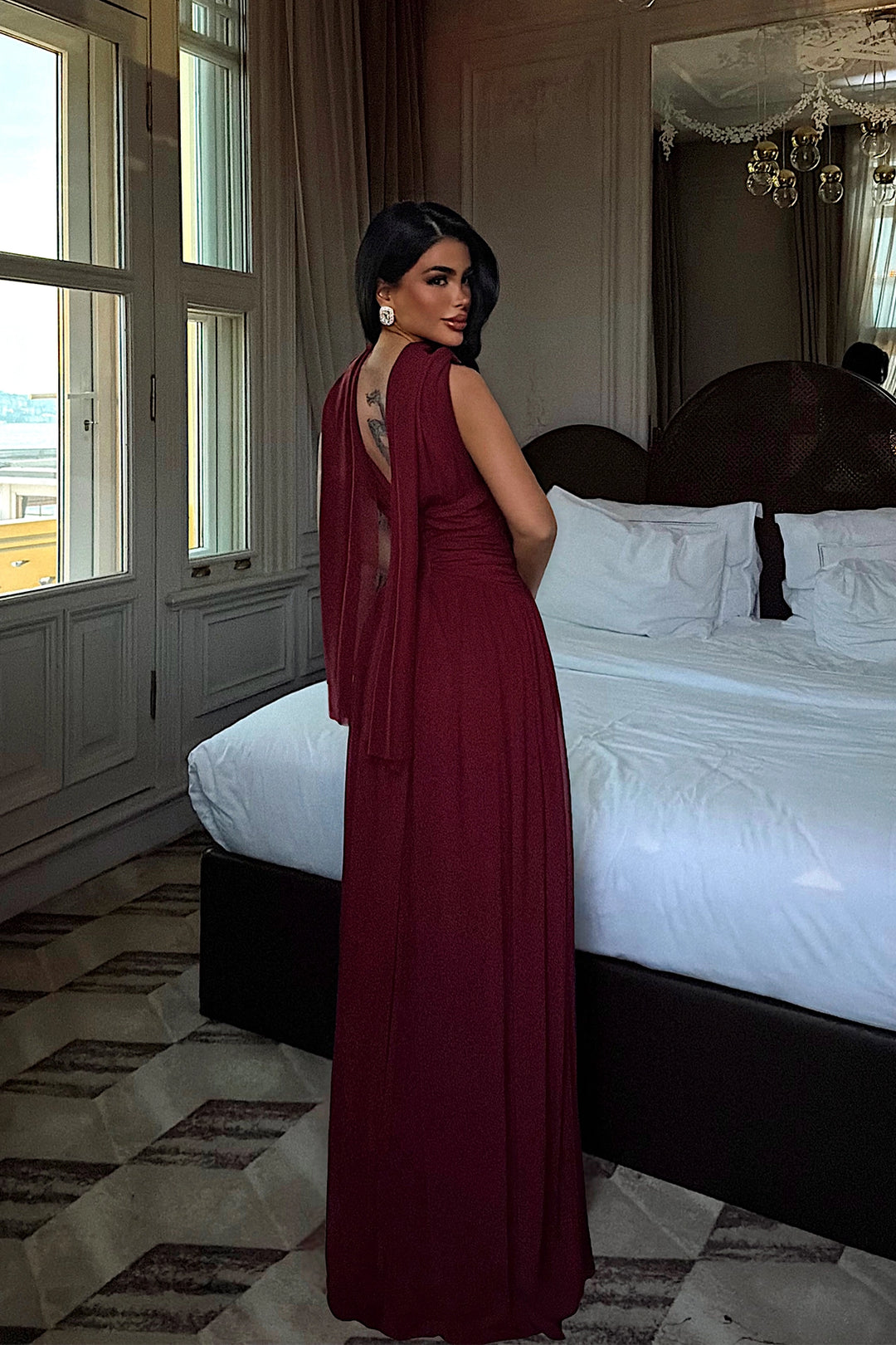 EYY Women Burgundy Gathered Detail Dress - Meppen