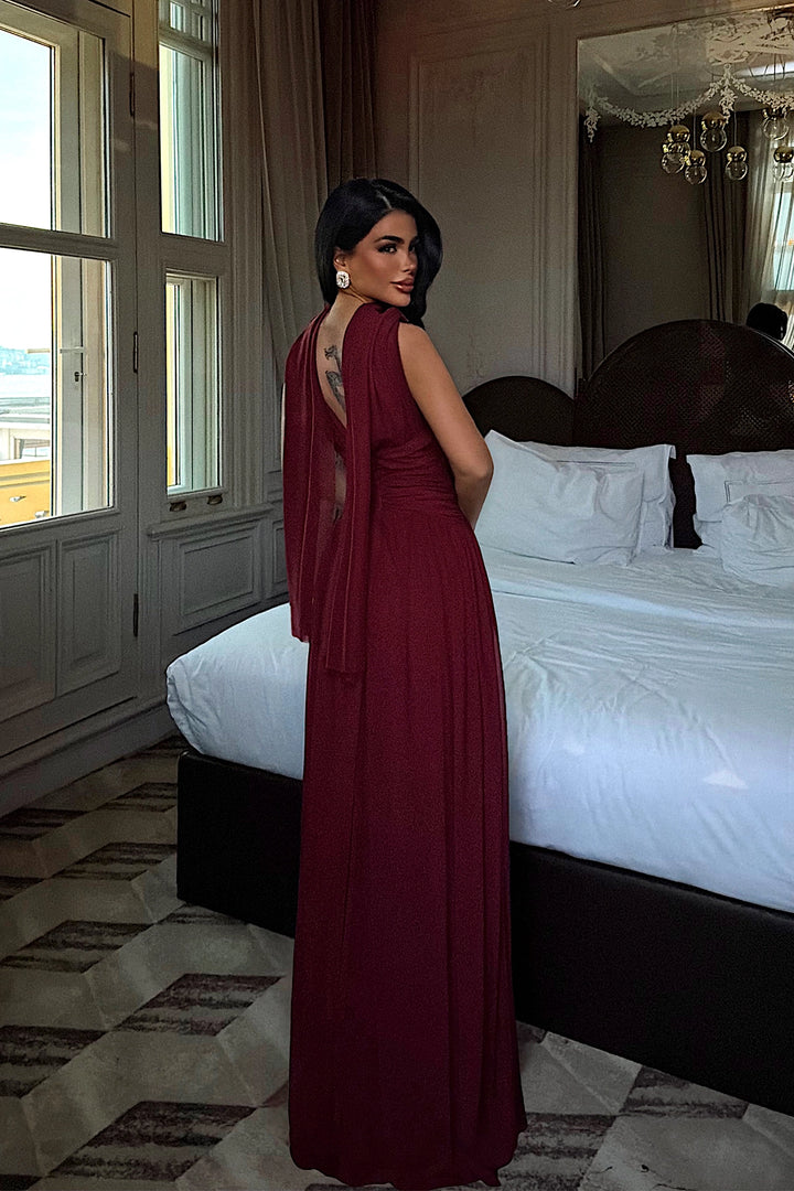 EYY Women Burgundy Gathered Detail Dress - Meppen