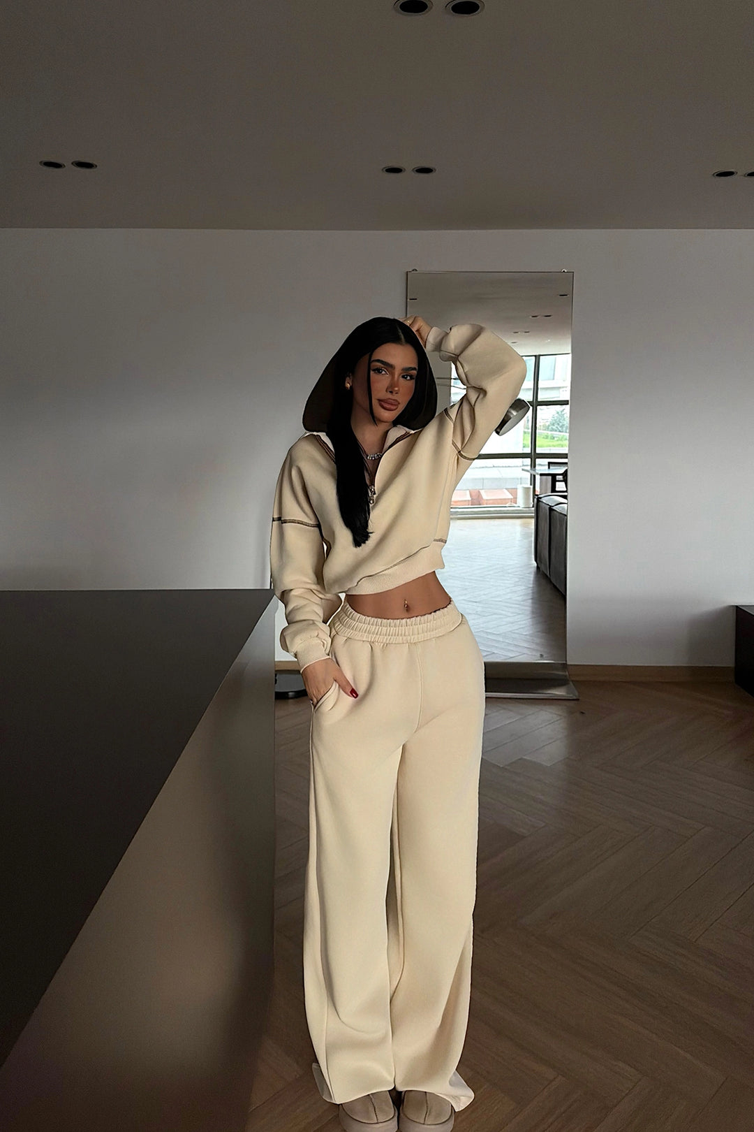 EYY Women Cream Half-Zip Tracksuit Set - Bottrop