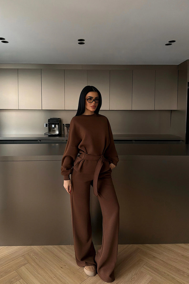 EYY Women Brown Belt Detail Trouser Set - Geelong